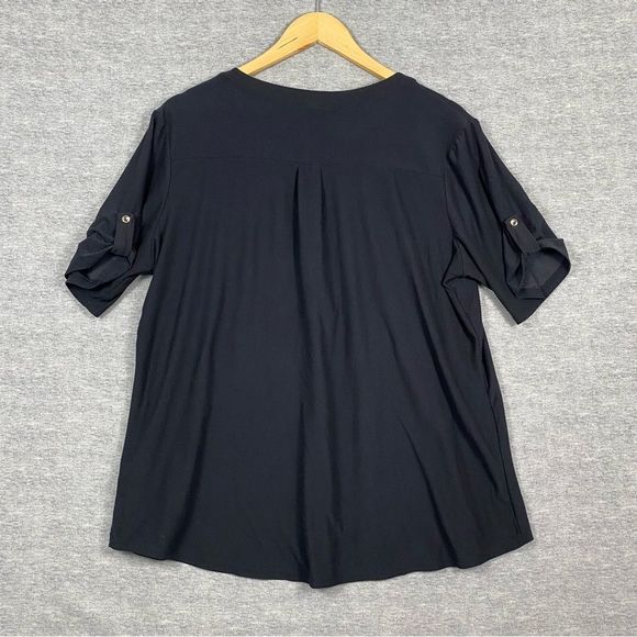 PerSception Concepts Womens Black Short Sleeve Tapered 2 Button V Neck Blouse XL - Picture 10 of 10